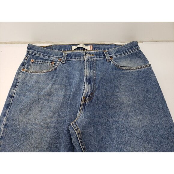 Levis 505 Mens Jeans Straight Leg Regular Fit Med Wash Denim Distressed 36x30 - Picture 2 of 7